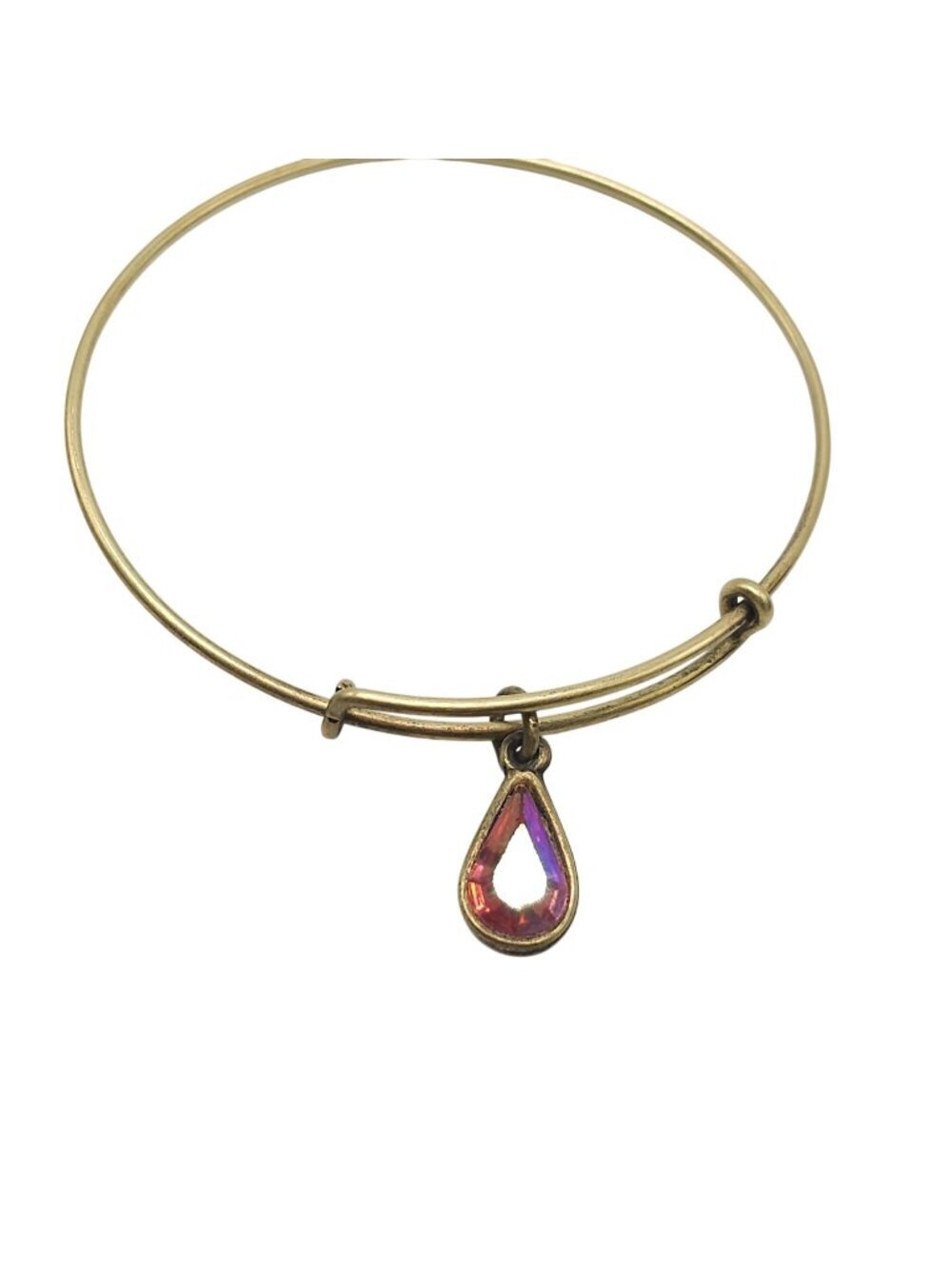 Alex & Ani Gold-Tone Bangle Bracelet With Teardrop Iridescent Pink Charm